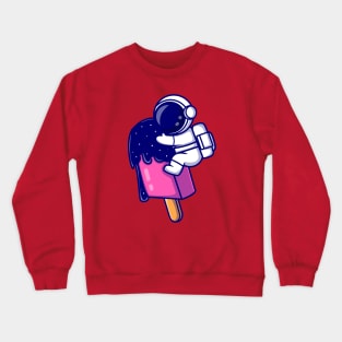 Cute Astronaut With Ice Cream Popsicle Space Cartoon Crewneck Sweatshirt